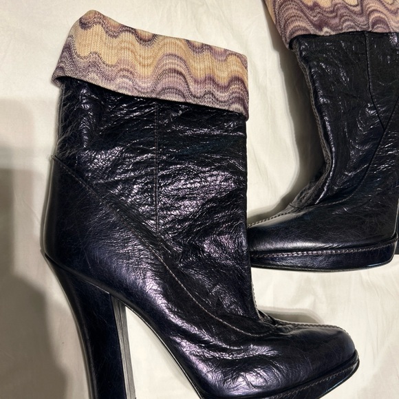 Missoni Fold-Over High Heeled Metallic Purple Leather Boots - Picture 2 of 16